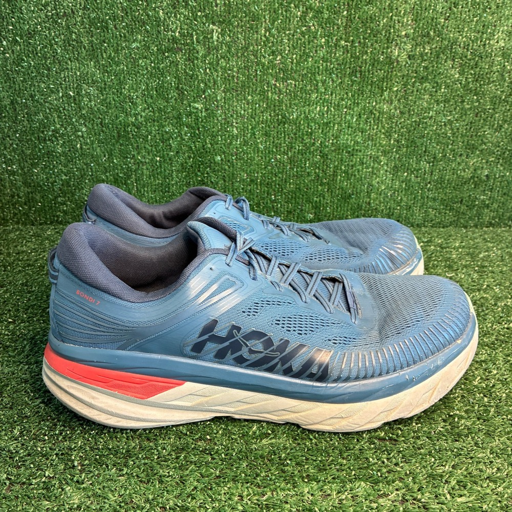 Hoka One One Bondi 7 Road Running Cushioned Athletic Sneaker Blue Mens Size 14